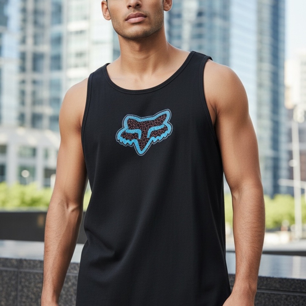 Fox Black Vintage Faded Wash Regular‎ Fit Premium Fox Head Logo Tank Top